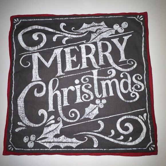 Pottery Barn MERRY CHRISTMAS CHALKBOARD Pillow Cover  20" x 20" Cotton Linen - Picture 1 of 8